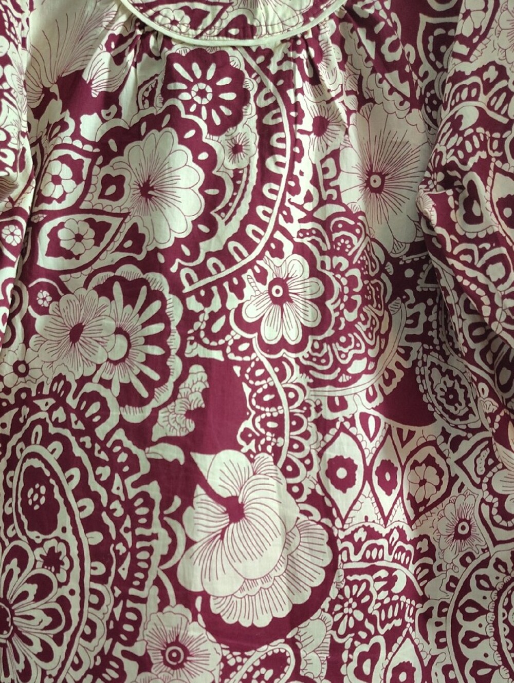 Women's Puff-Sleeve Floral Print Top Sangria Red Boho Chic Peasant - Picture 7 of 7